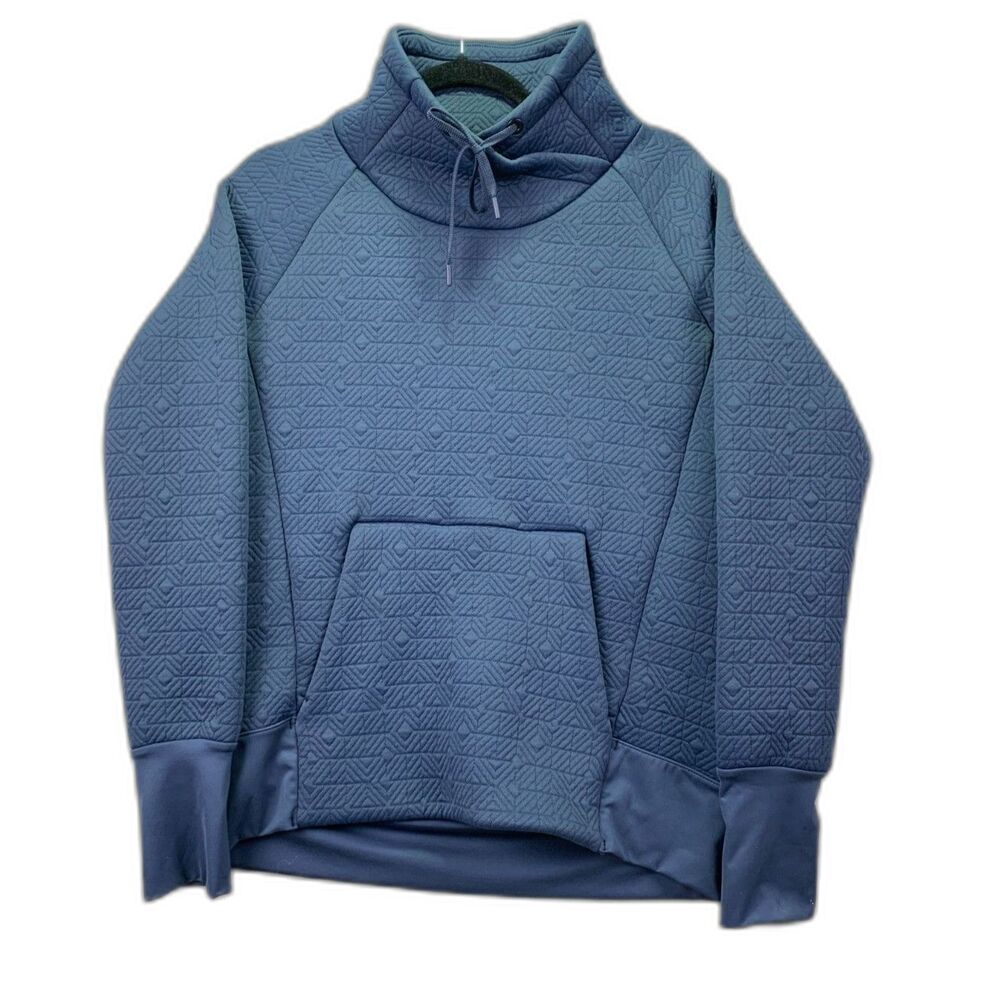 ATHLETA SMALL WOMEN'S QUILTED JACQUARD COWL ATHLETIC ELEVATION PULL OVER BLUE